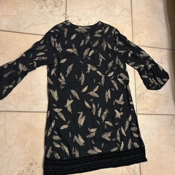Johnny Was Black Dress with Gold Feather Pattern - Picture 4 of 6